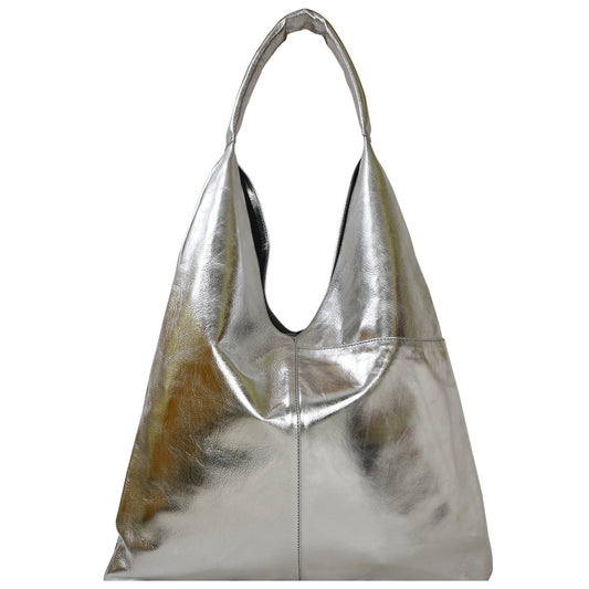 Silver Metallic Pocket Boho Leather Bag