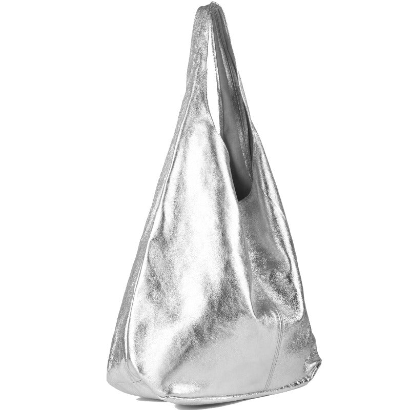 Silver Metallic Leather Hobo Bag – Chic & Spacious by Sostter at brixbailey.com
