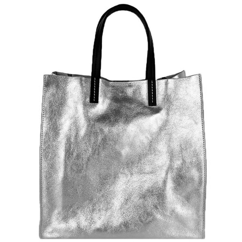 Silver Leather Top Handle Tote Bag  Sostter Brix and Bailey Bag