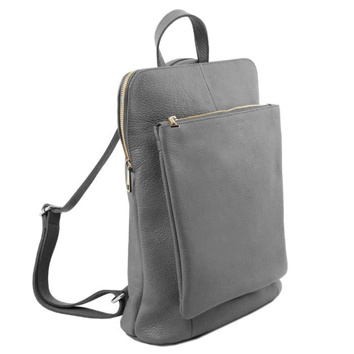 Slate Soft Pebbled Leather Pocket Backpack - Brix + Bailey