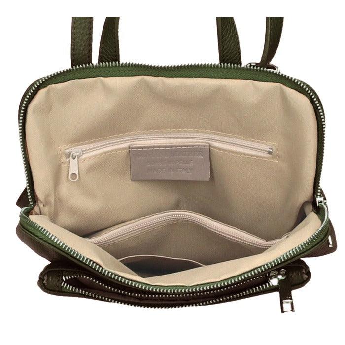 Small Olive Leather Backpack – Chic & Organized with Gold Accents by Sostter at brixbailey.com
