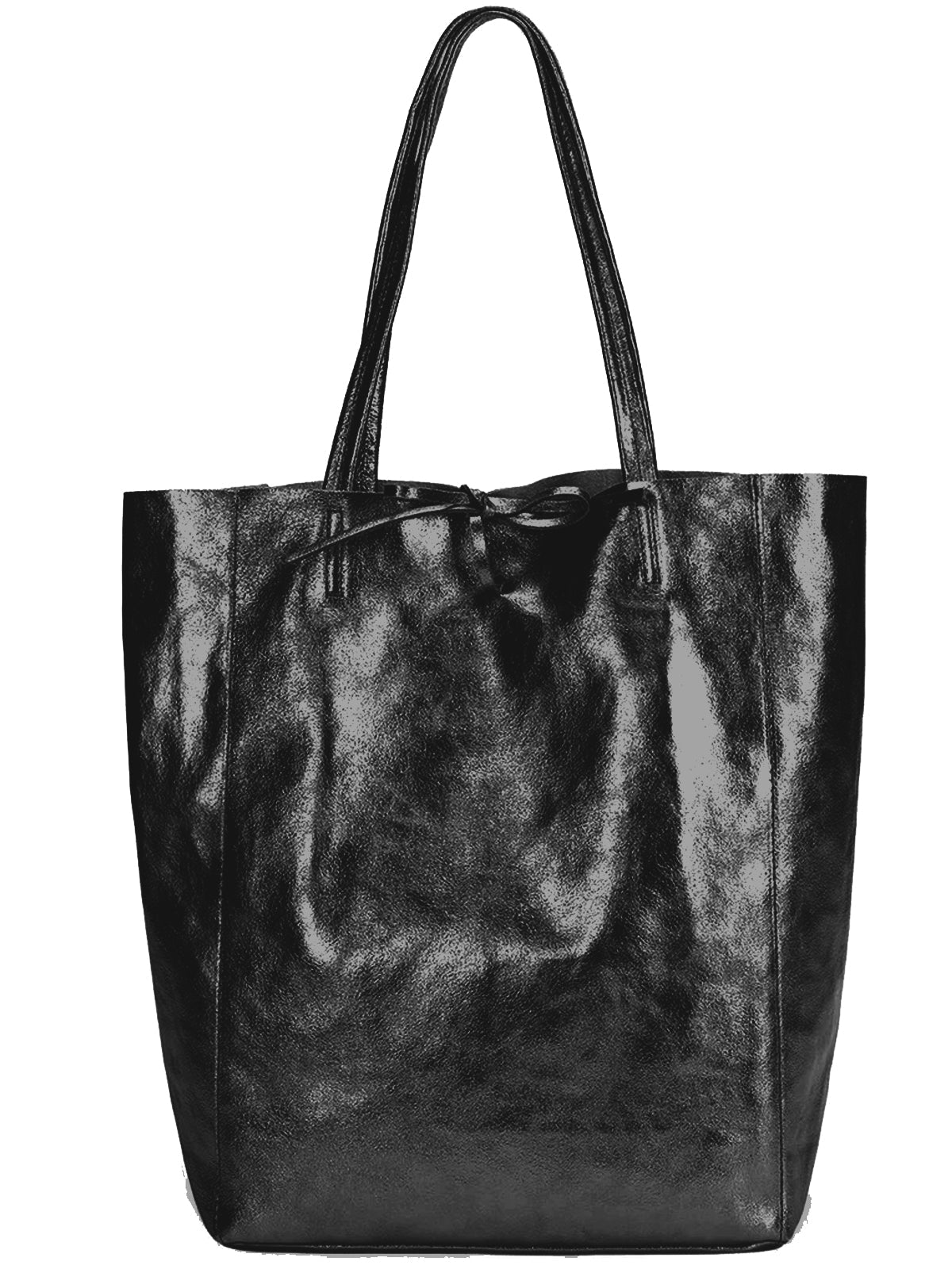 Black Metallic Leather Tote Shopper Bag