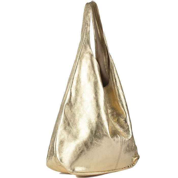 Gold Metallic Leather Hobo Bag – Chic & Spacious for Every Occasion by Sostter at brixbailey.com