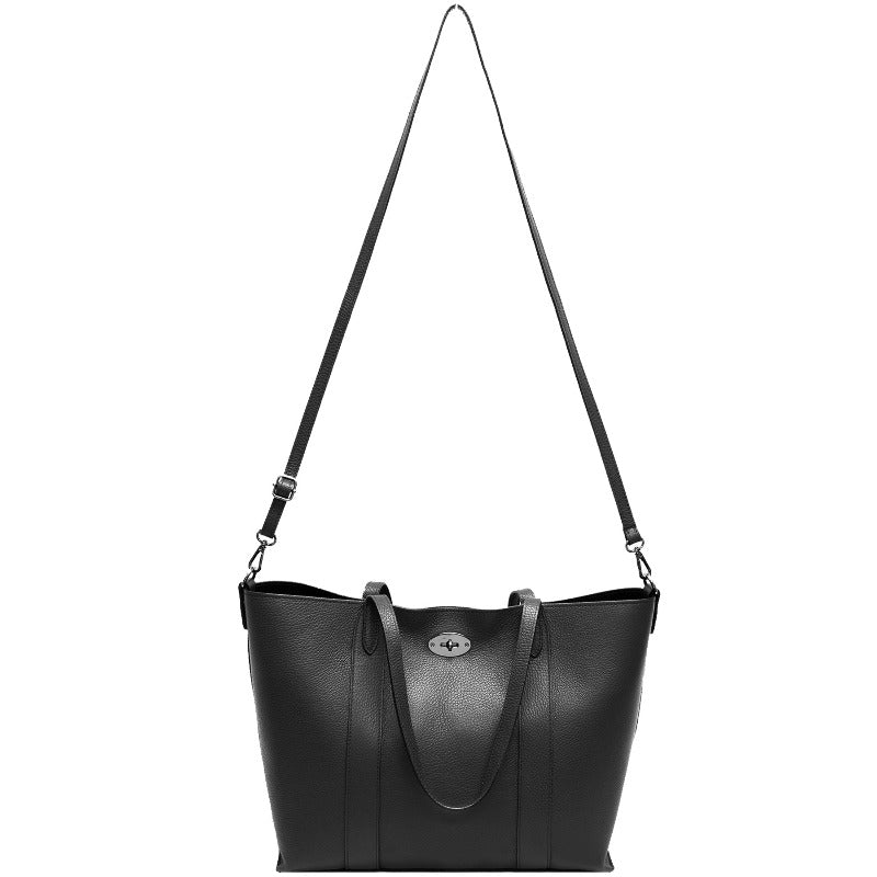 Black Horizontal Turnlock Leather Tote Bag Brix Bailey Sostter womens leather tote bag 