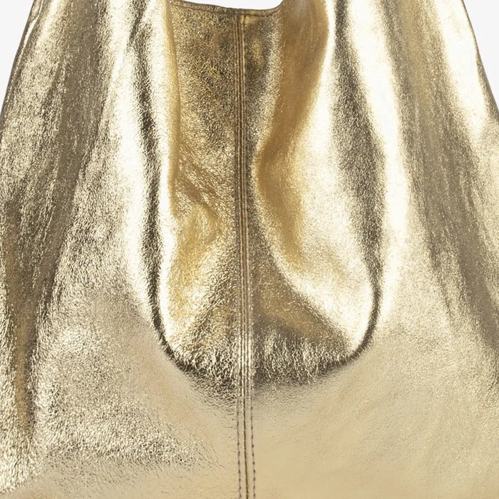 Gold Metallic Leather Hobo Bag – Chic & Spacious by Sostter at brixbailey.com