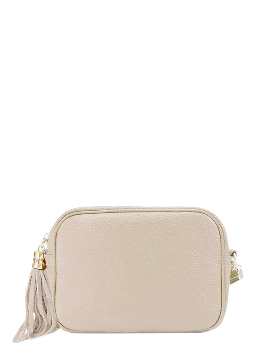 Light Taupe Leather Tassel Crossbody Bag – Italian Crafted Elegance by Sostter at brixbailey.com