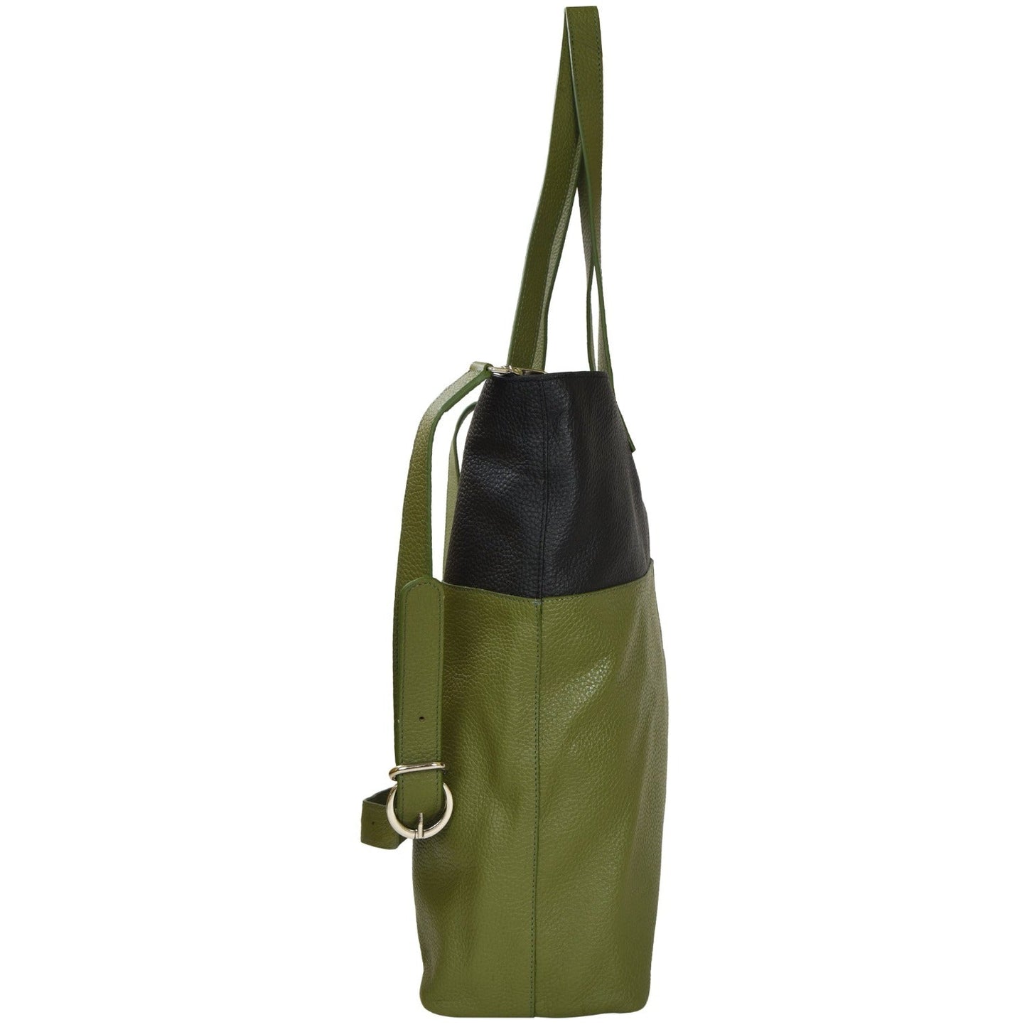 Olive And Black Two Tone Leather Tote