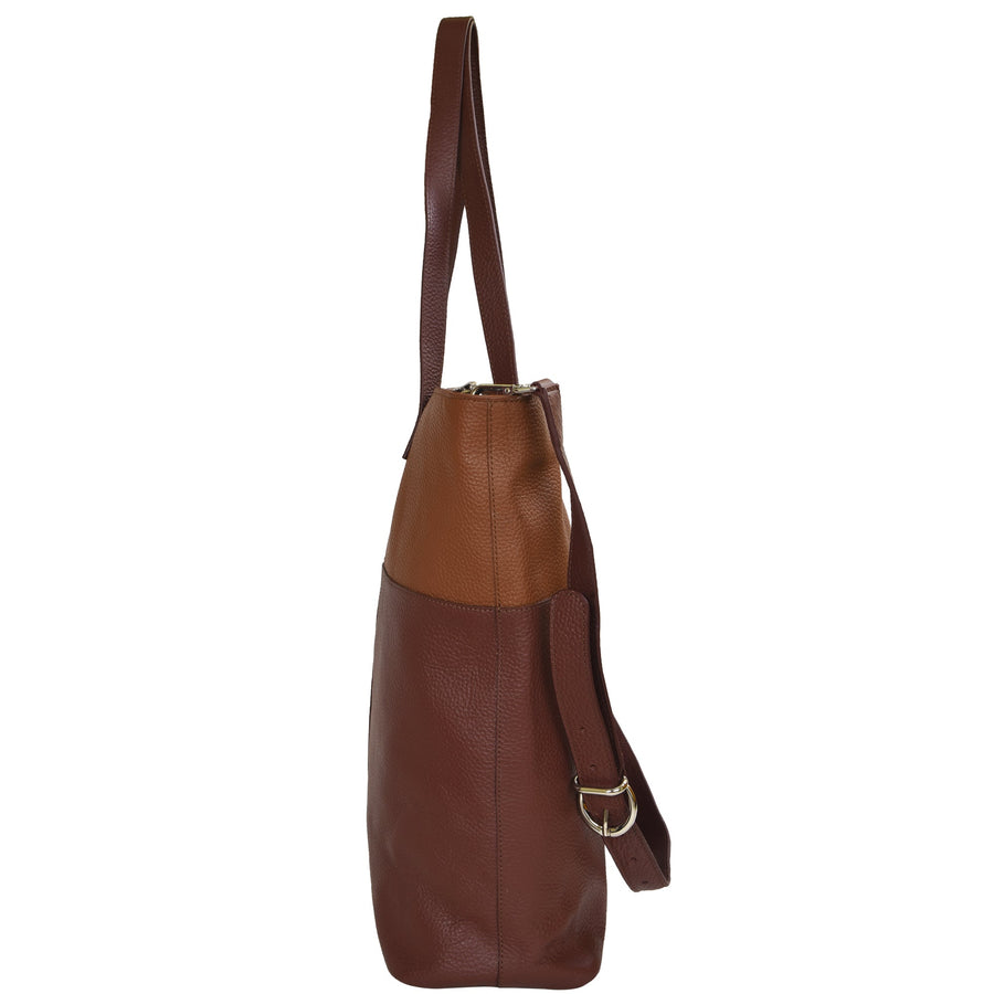 Chocolate And Camel Two Tone Leather Tote