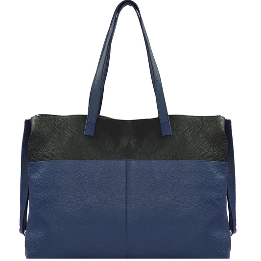 Royal Blue Two Tone Horizontal Leather Tote Brix and Bailey Ethical Leather Bag Brand 