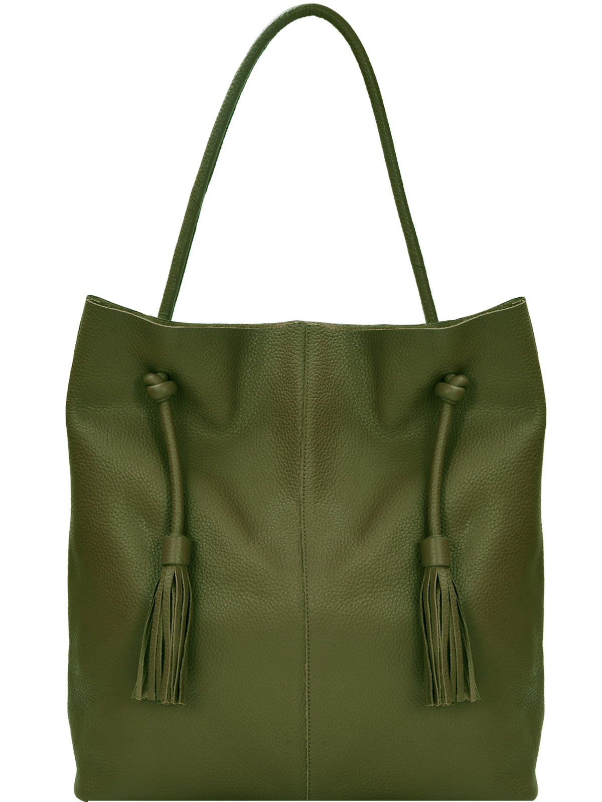 Olive Green Drawcord Leather Hobo Shoulder Bag Brix Bailey Ethical Sustainable Brand