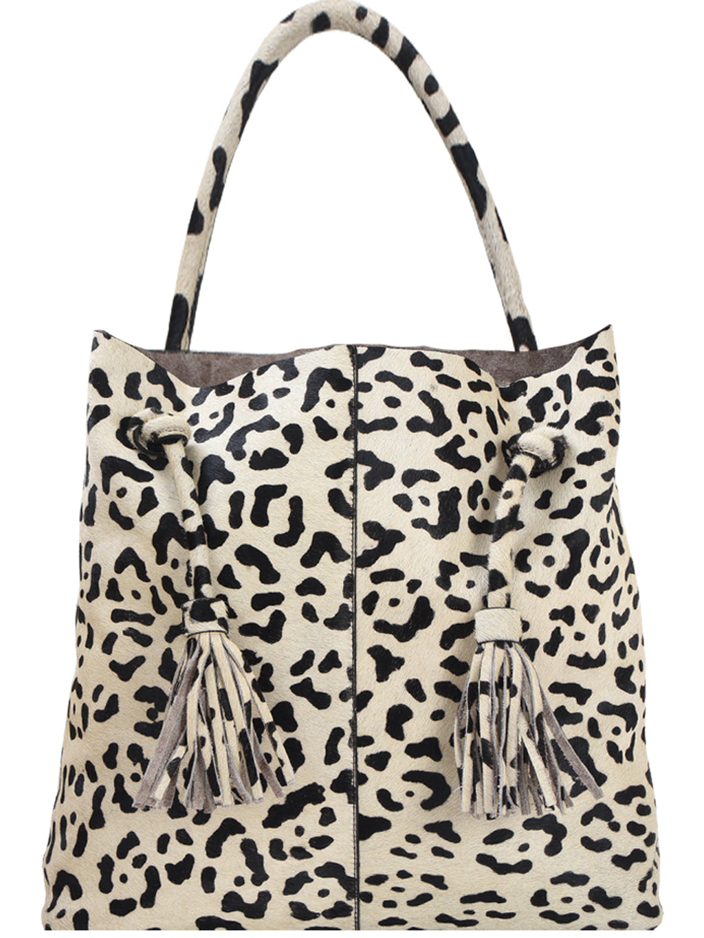 Ivory Leopard Print Drawcord Leather Hobo Shoulder Bag Brix Bailey Ethical Sustainable Tote Bag