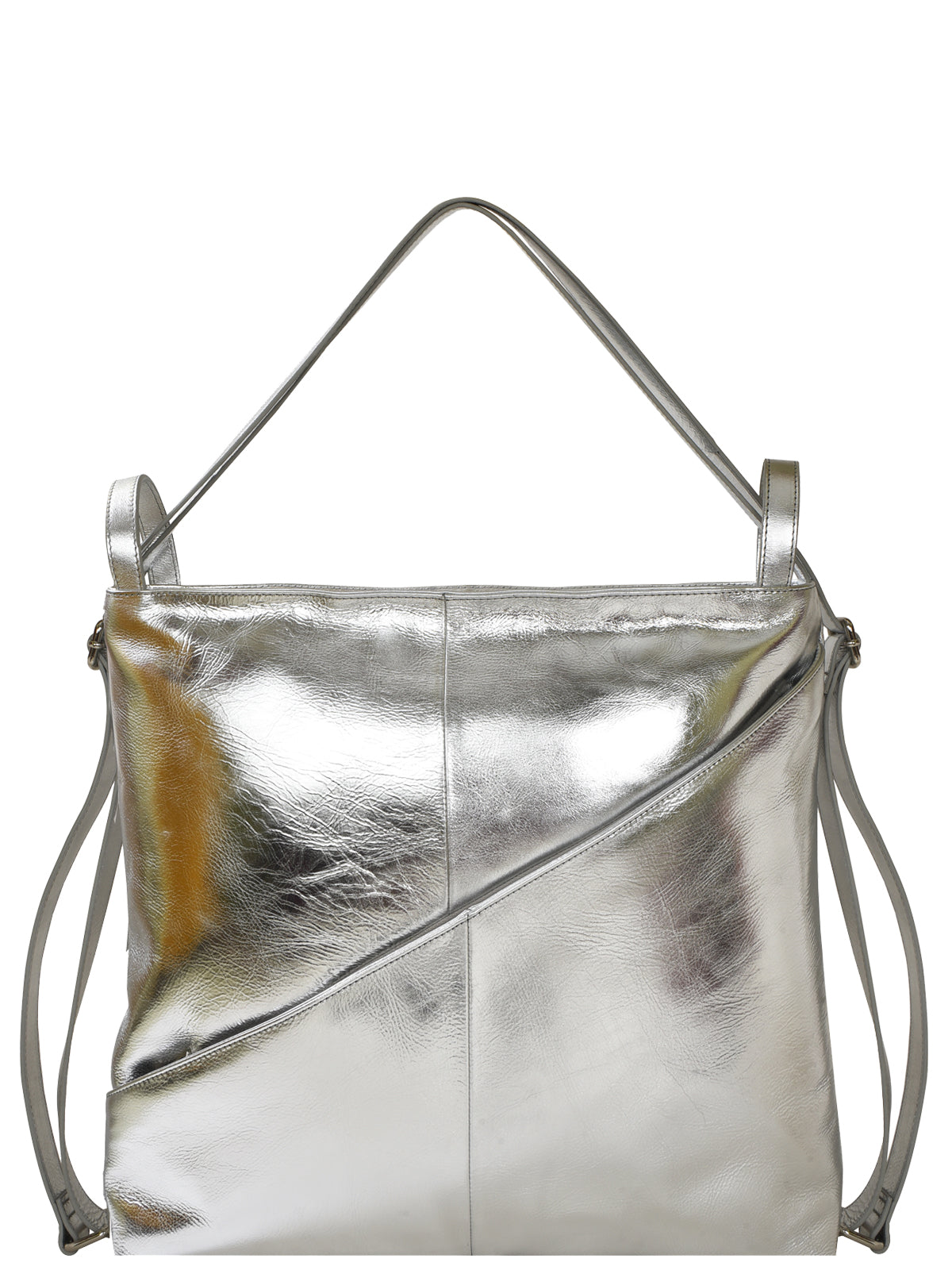 Silver Metallic Leather Convertible Tote Backpack Brix Bailey Ethical Bag Verishop